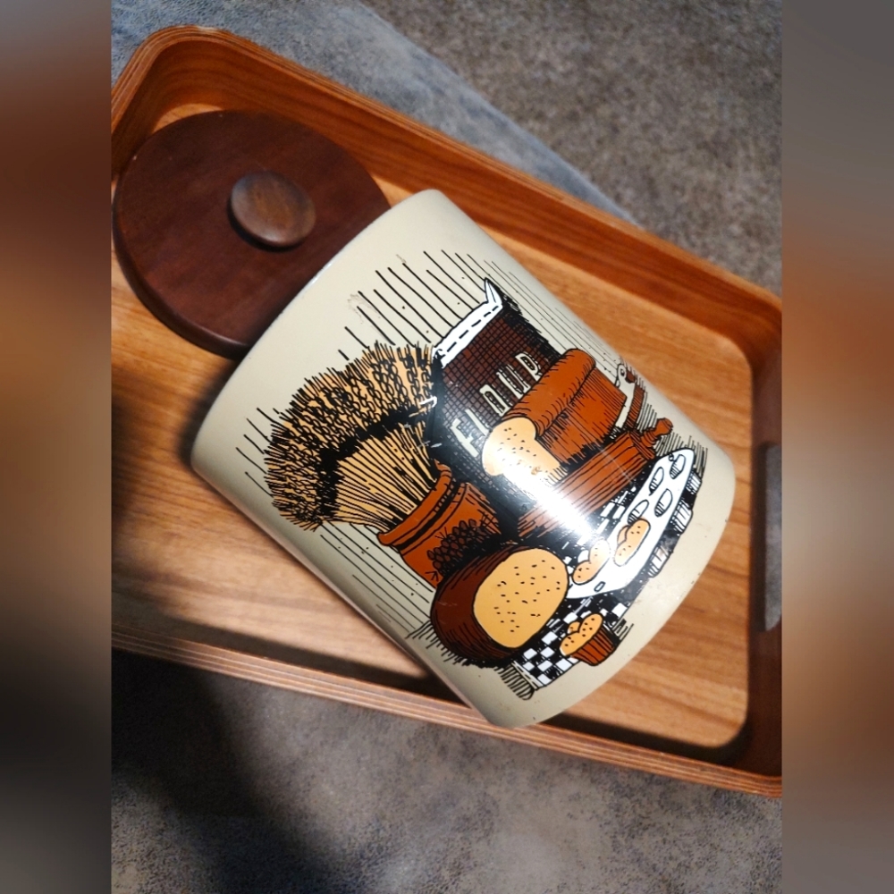 Vintage Ransburg Flour canister kitchen container with wooden lid